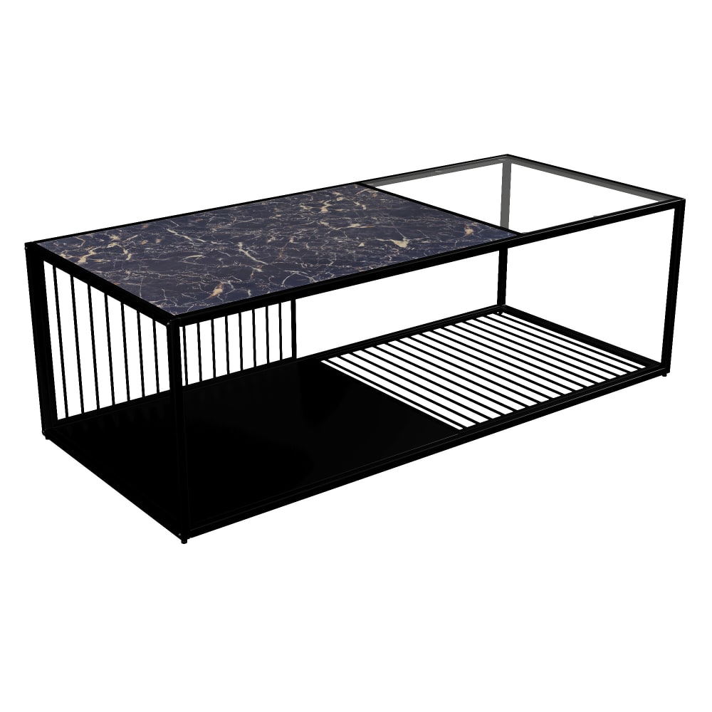 Wohnli Möbelsuche - Schmiedeeiserner Couchtisch mit Glas- und Marmoreffekt