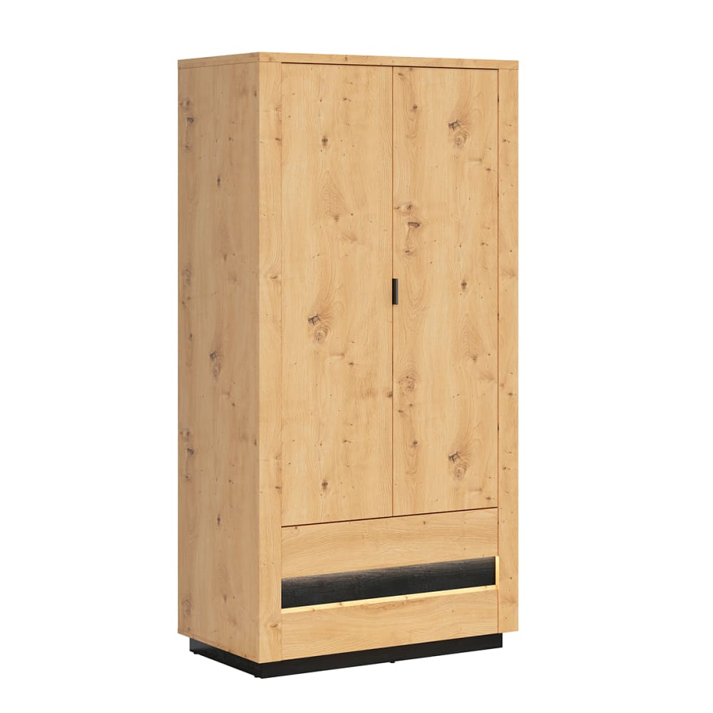 wohnli-moebel-suche-Schrank-mit-2-Schubladen-und-2-Tueren-Holzoptik-und-Schwarz-199cm Wohnli Möbelsuche - Schrank mit 2 Schubladen und 2 Türen