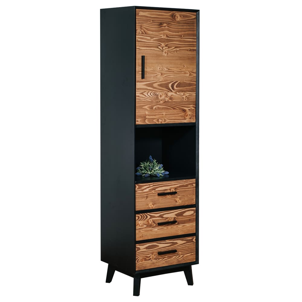 wohnli-moebel-suche-Schrank-mit-3-Schubladen-und-1-Tuer-Schwarz-und-Holzoptik-190cm Wohnli Möbelsuche - Schrank mit 3 Schubladen und 1 Tür