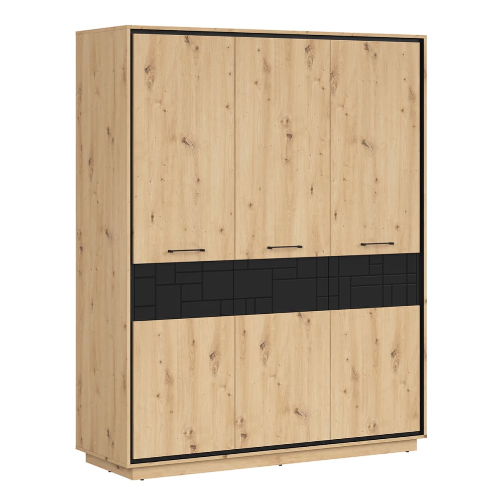 wohnli-moebel-suche-Schrank-mit-3-Tueren-Holzoptik-und-Schwarz-200cm Wohnli Möbelsuche - Schrank mit 3 Türen