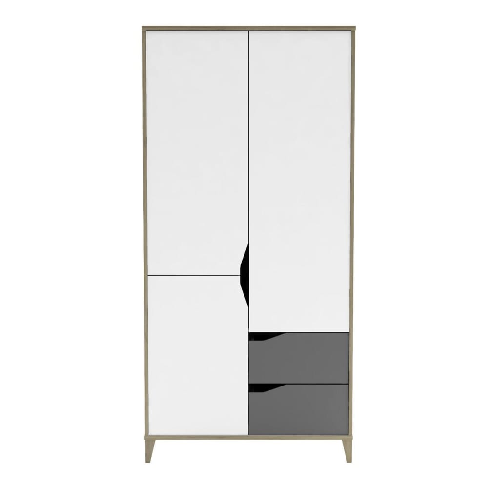 wohnli-moebel-suche-Schrank-mit-3-Tueren-und-2-Schubladen-L889-cm-Weiss-und-Grau Wohnli Möbelsuche - Schrank mit 3 Türen und 2 Schubladen L88