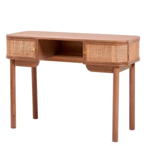 Wohnli Möbelsuche - Schreibtisch 2 Türen aus Massivholz und Rattan