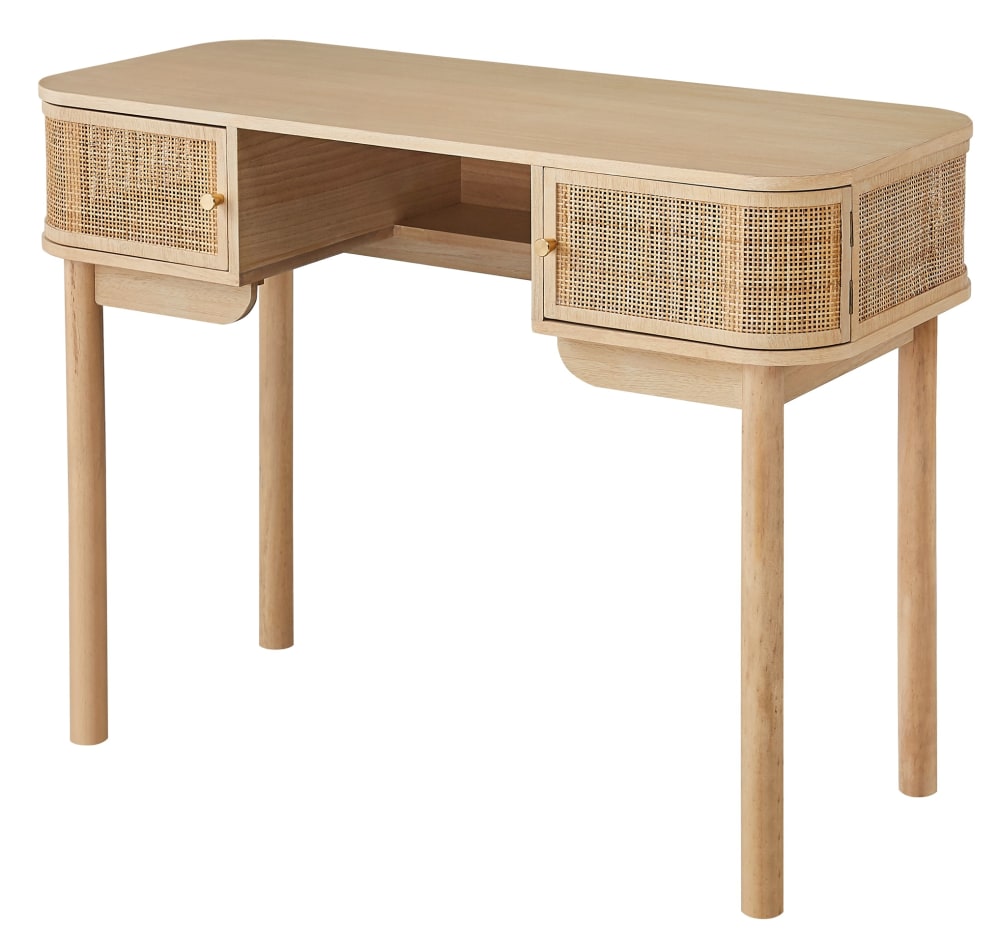 Wohnli Möbelsuche - Schreibtisch 2 Türen aus Massivholz und Rattan