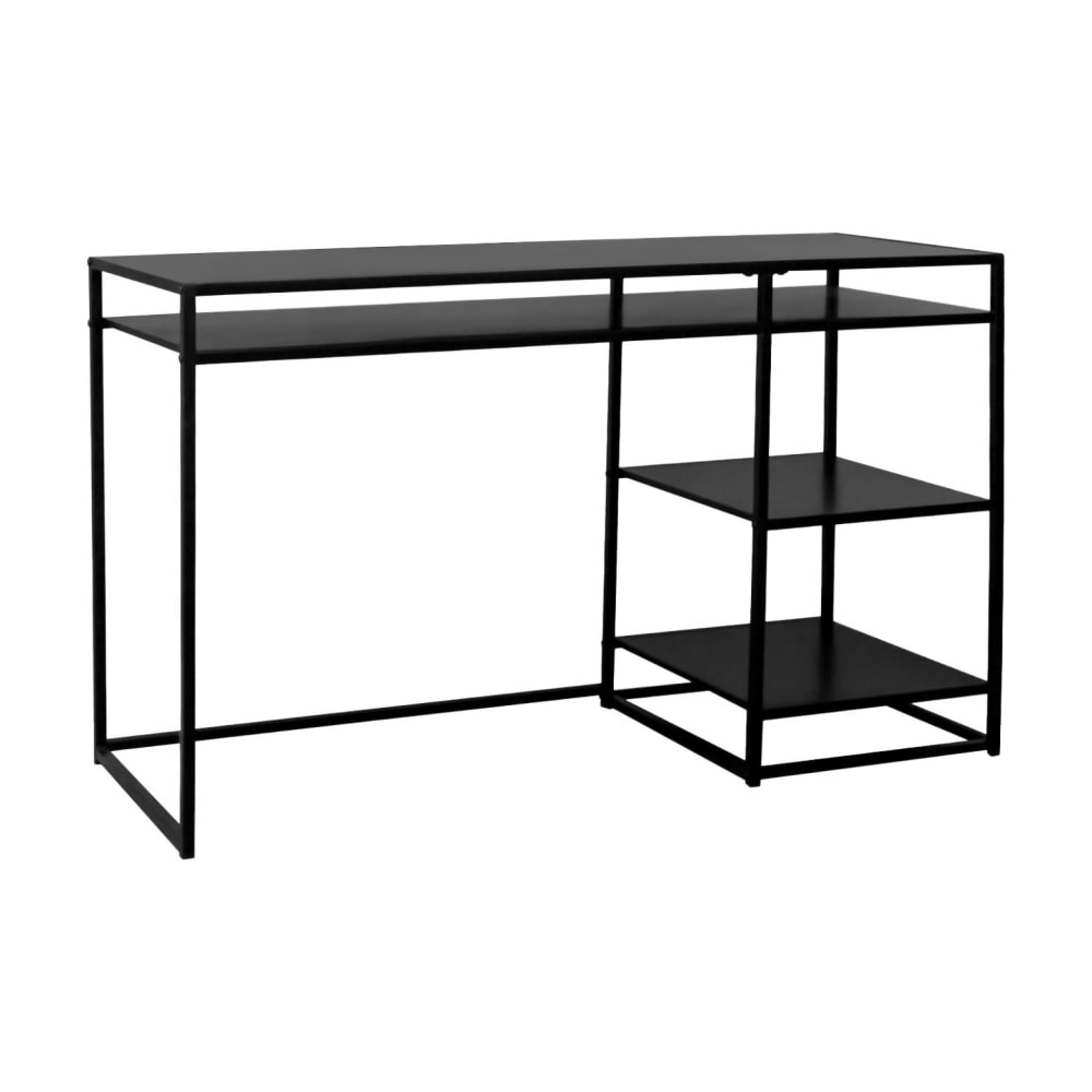 Wohnli Möbelsuche - Schreibtisch aus schwarzem Metall mit Fach und zwei Ablagen aus