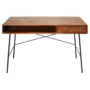 Wohnli Möbelsuche - Schreibtisch mit 1 Schublade aus massivem Mangoholz und schwarzem Metall