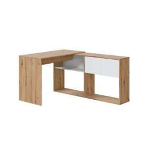 Wohnli Möbelsuche - Schreibtisch mit 2-türigem Bücherregal - L108 cm - Dekor Heller Holz