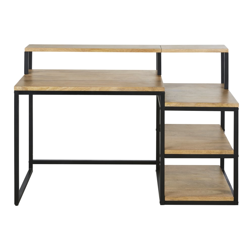 Wohnli Möbelsuche - Schreibtisch mit 3 Regalen aus Mangoholz und schwarzem Metall
