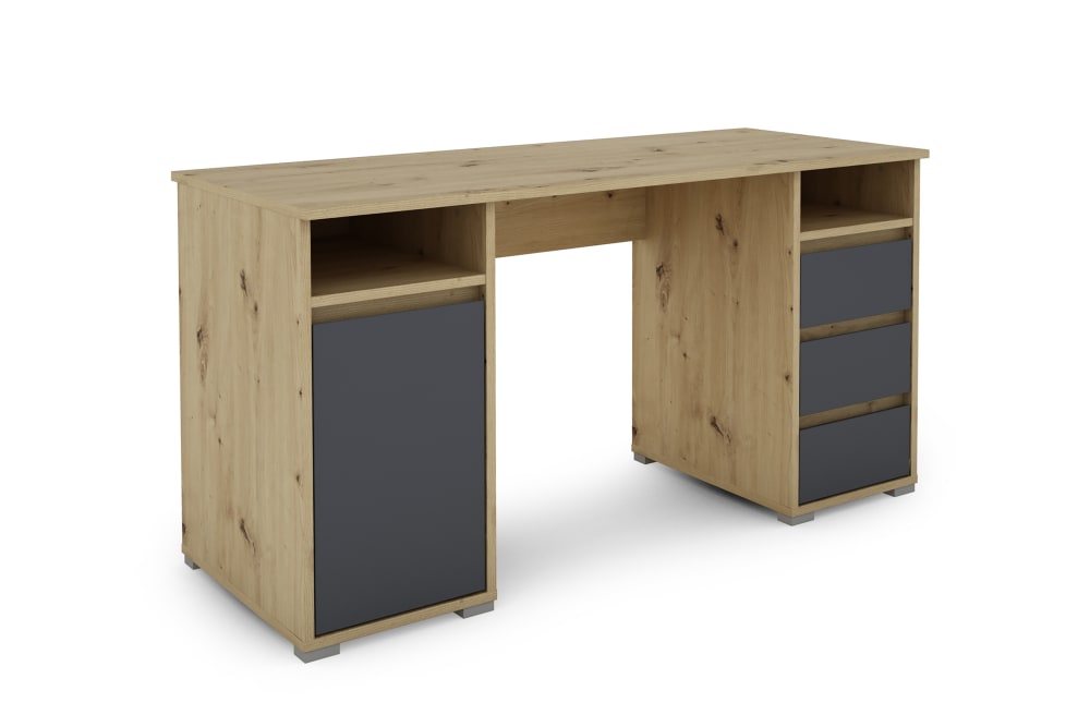 wohnli-moebel-suche-Schreibtisch-mit-3-Schubladen-1-Tuer-2-Faechern-138x75x55-cm-natur Wohnli Möbelsuche - Schreibtisch mit 3 Schubladen