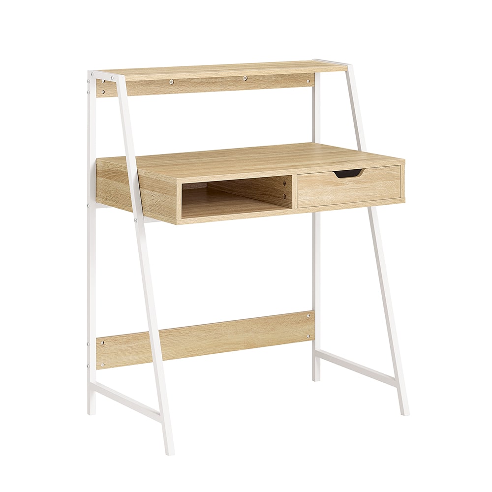 Wohnli Möbelsuche - Schreibtisch mit Ablage und Schublade MDF Metall Natur