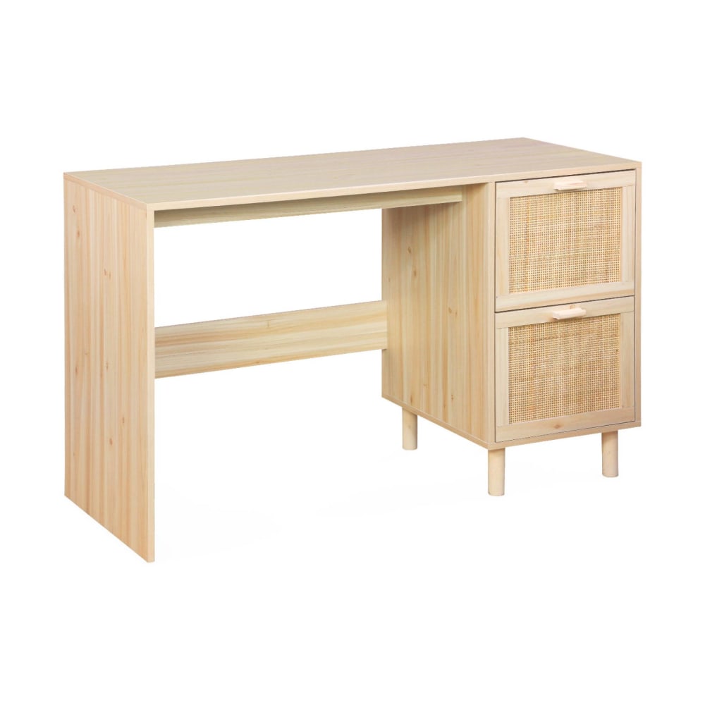 Wohnli Möbelsuche - Schreibtisch mit Holzdekor und Rohrgeflecht