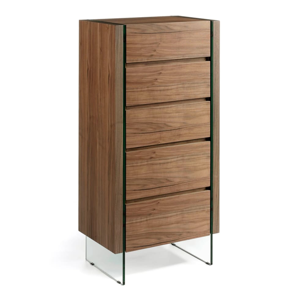 Wohnli Möbelsuche - Schubladenschrank aus Walnuss und Glas