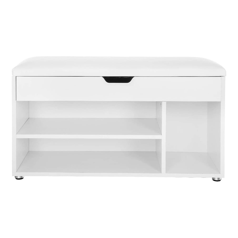 Wohnli Möbelsuche - Schuhbank 3 Fächer und 1 Truhe mit bequemer Sitzfläche - H44 cm - Weiß