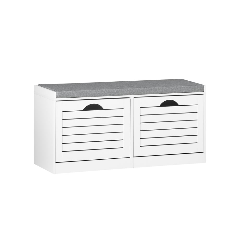 Wohnli Möbelsuche - Schuhbank mit Sitzfläche und 2 Klappen MDF Weiß
