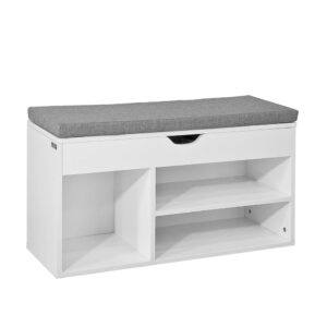 Wohnli Möbelsuche - Schuhbank mit Sitzkissen und 3 Fächern grau Holzwerkstoff
