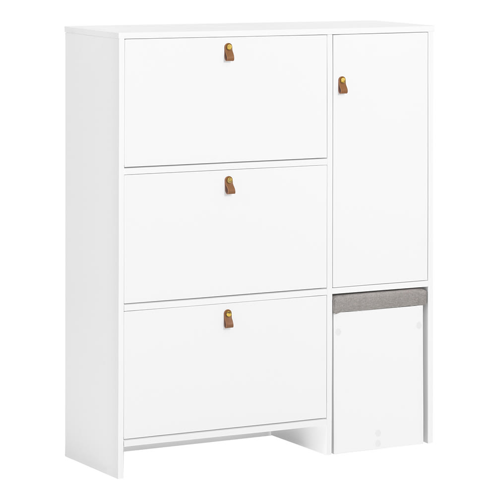 Wohnli Möbelsuche - Schuhkipper mit 3 Klappen und einem Hocker MDF Weiß
