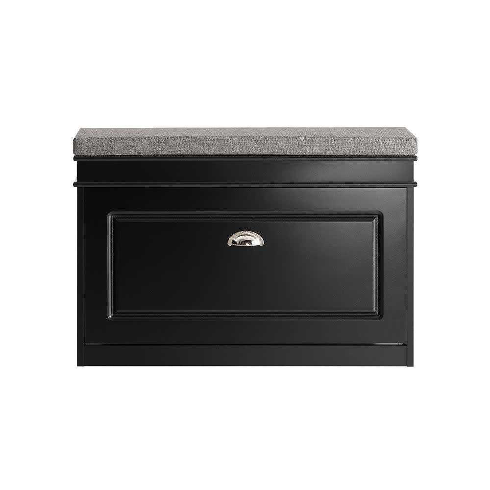 Wohnli Möbelsuche - Schuhkipper mit Sitzkissen und Klappe MDF Schwarz