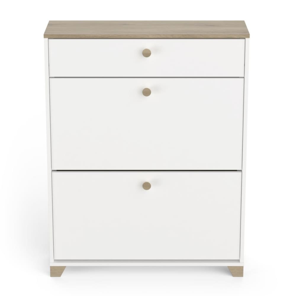 wohnli-moebel-suche-Schuhmoebel-2-Klappen-und-1-Schublade-Eiche-und-Weiss-Dekor-L808-cm Wohnli Möbelsuche - Schuhmöbel 2 Klappen und 1 Schublade Eiche und Weiß Dekor - L80