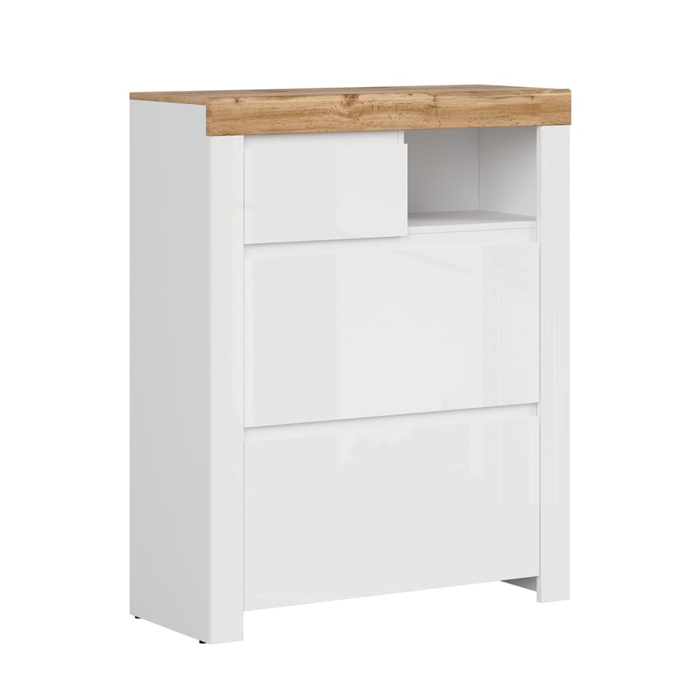 wohnli-moebel-suche-Schuhmoebel-Weiss-und-Holzoptik-92cm Wohnli Möbelsuche - Schuhmöbel