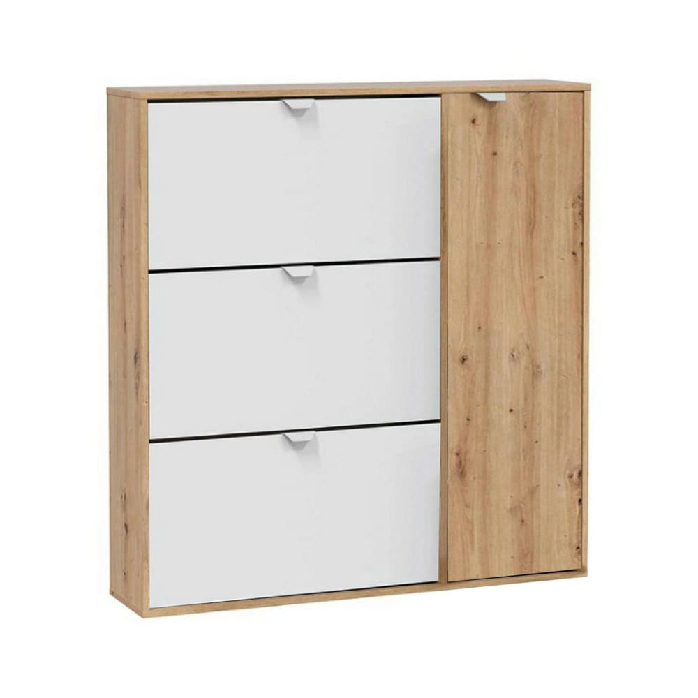 wohnli-moebel-suche-Schuhregal-in-weisser-Holzoptik-Eiche-143x24h112-cm Wohnli Möbelsuche - Schuhregal in weißer Holzoptik
