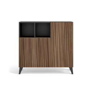 Wohnli Möbelsuche - Schuhschrank Melamin Graphit Türen Lattenoptik Nussbaum 87x90x27