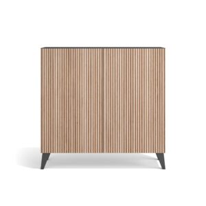 Wohnli Möbelsuche - Schuhschrank Melamin Graphit Türen Türen Lattenoptik Hell 87x90x27 cm