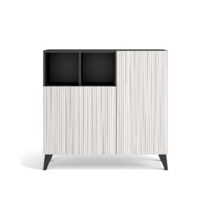 Wohnli Möbelsuche - Schuhschrank Melamin Graphit Türen weißem Lattenoptik 87x90x27cm