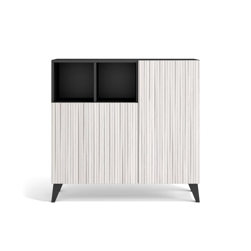 wohnli-moebel-suche-Schuhschrank-Melamin-Graphit-Tueren-weissem-Lattenoptik-87x90x27cm Wohnli Möbelsuche - Schuhschrank Melamin Graphit Türen weißem Lattenoptik 87x90x27cm