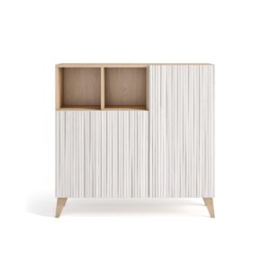 Wohnli Möbelsuche - Schuhschrank Melamin Hell Eiche Türen weißem Lattenoptik 87x90x27