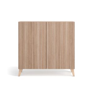 Wohnli Möbelsuche - Schuhschrank Melamin Helleiche Türen Lattenoptik Hell 87x90x27cm