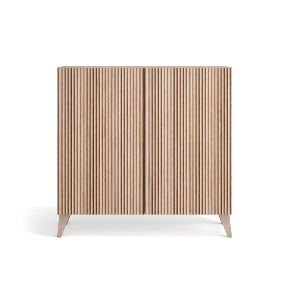 Wohnli Möbelsuche - Schuhschrank Melamin Hellnussbaum Türen Lattenoptik Hell 87x90x27cm