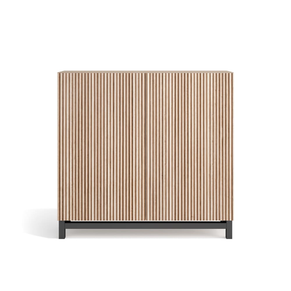 Wohnli Möbelsuche - Schuhschrank Melamin Hellnussbaum Türen Lattenoptik Hell 90x90x27