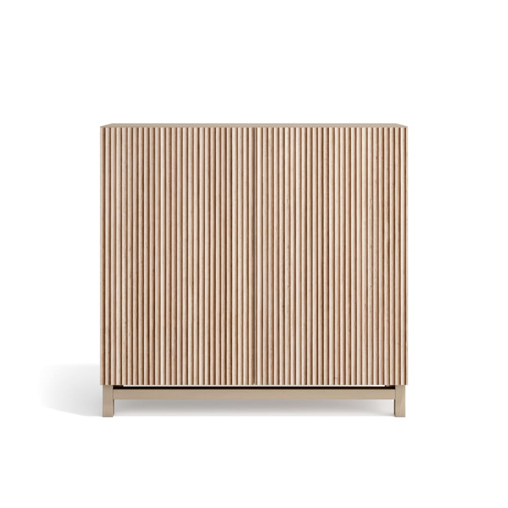 Wohnli Möbelsuche - Schuhschrank Melamin Hellnussbaum Türen Lattenoptik Hell 90x90x27cm