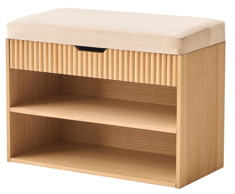 Wohnli Möbelsuche - Schuhschrank aus Massivholz und Samt Beige