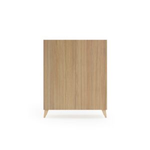 Wohnli Möbelsuche - Schuhschrank aus Melamin Gold-Eiche mit Türen in Lattenoptik 109x90x27