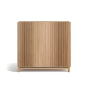 Wohnli Möbelsuche - Schuhschrank aus Melamin Gold-Eiche mit Türen in Lattenoptik 90x90x27