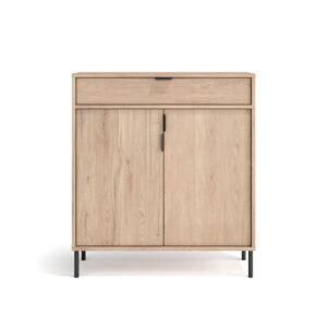 Wohnli Möbelsuche - Schuhschrank aus Melamin Hell-Eiche mit Füßen in Graphit 89x80x29 cm