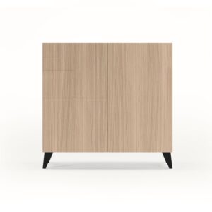 Wohnli Möbelsuche - Schuhschrank aus Melamin Hell-Nussbaum mit schwarzen Füßen 87x90x27