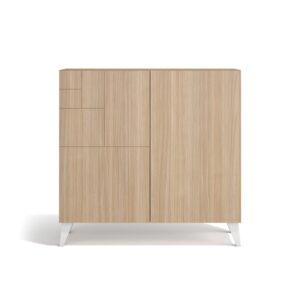 Wohnli Möbelsuche - Schuhschrank aus Melamin Hell-Nussbaum mit weißen Füßen 87x90x27 cm