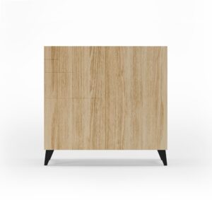 Wohnli Möbelsuche - Schuhschrank aus Melamin in Eiche mit schwarzen Füßen 87x90x27 cm