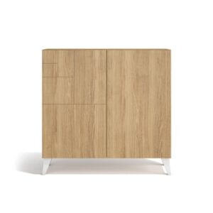 Wohnli Möbelsuche - Schuhschrank aus Melamin in Eiche mit weißen Füßen 87x90x27 cm