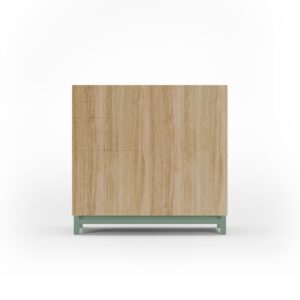 Wohnli Möbelsuche - Schuhschrank aus Melamin in Gold-Eiche mit grünen Füßen 90x90x27 cm