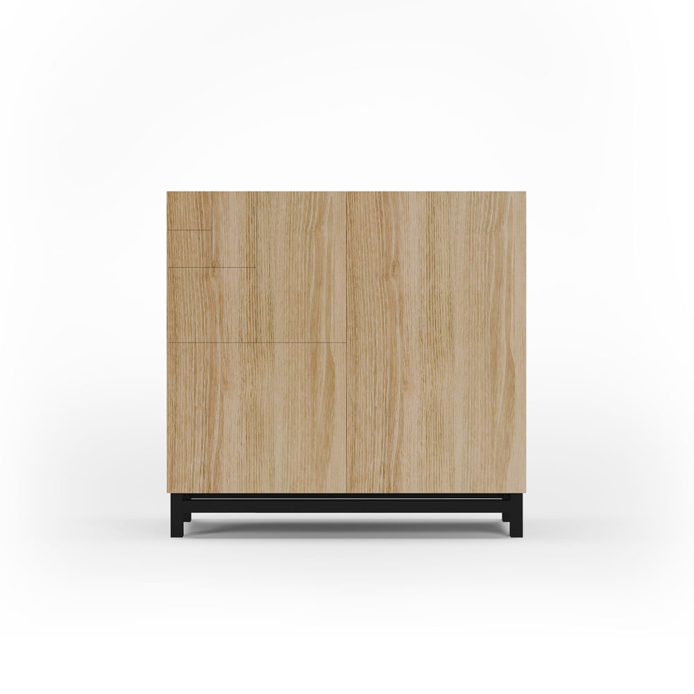 Wohnli Möbelsuche - Schuhschrank aus Melamin in Gold-Eiche mit schwarzen Füßen 90x90x27 cm