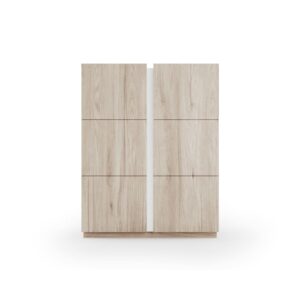 Wohnli Möbelsuche - Schuhschrank aus Melamin in Hell-Eiche mit Detail in Weiß 122x95x35 cm