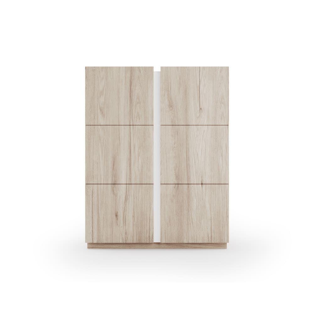 Wohnli Möbelsuche - Schuhschrank aus Melamin in Hell-Eiche mit Detail in Weiß 122x95x35 cm