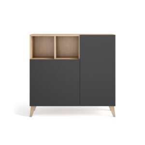 Wohnli Möbelsuche - Schuhschrank aus Melamin in Hell-Eiche mit Türen in Graphit 87x90x27