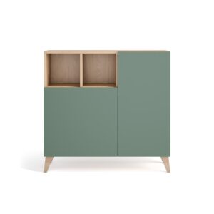 Wohnli Möbelsuche - Schuhschrank aus Melamin in Hell-Eiche mit Türen in Grün 87x90x27 cm