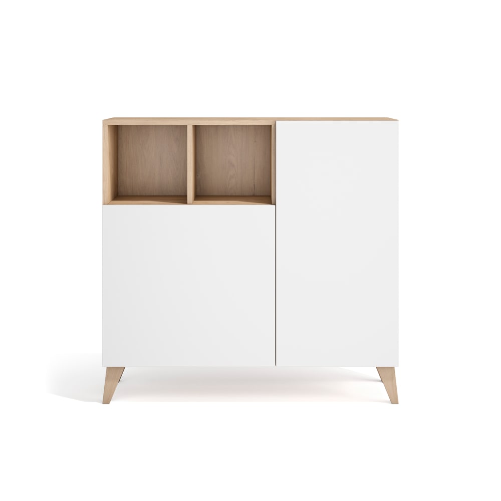 Wohnli Möbelsuche - Schuhschrank aus Melamin in Hell-Eiche mit Türen in Weiß 87x90x27 cm