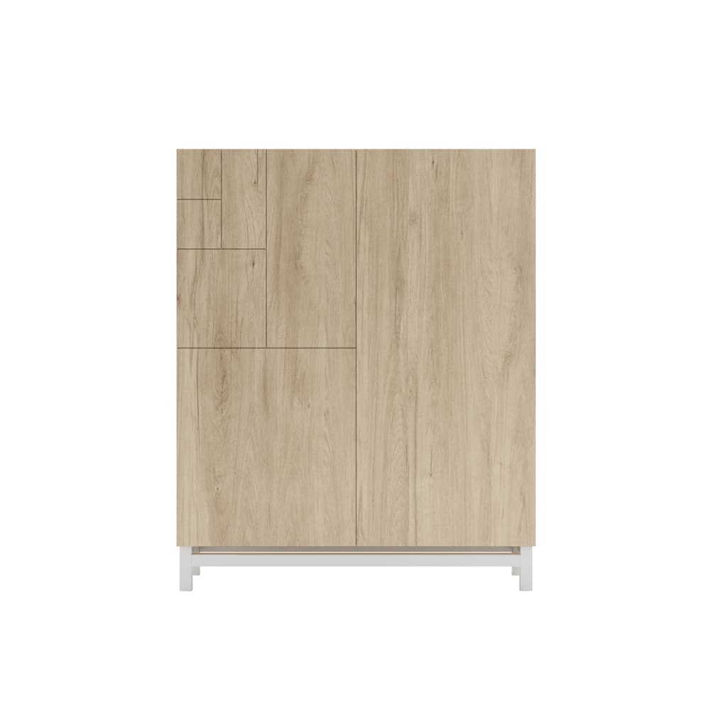 Wohnli Möbelsuche - Schuhschrank aus Melamin in Hell-Eiche mit weißen Füßen 112x90x27 cm