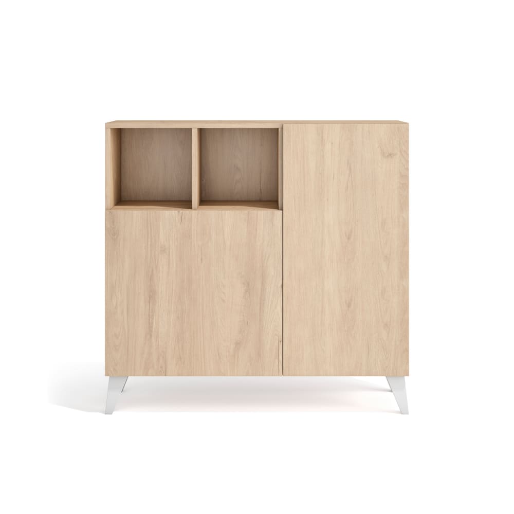 Wohnli Möbelsuche - Schuhschrank aus Melamin in Hell-Eiche mit weißen Füßen 87x90x27 cm