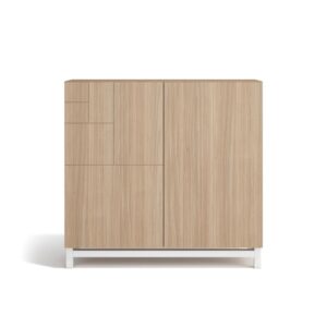 Wohnli Möbelsuche - Schuhschrank aus Melamin in Hell-Nussbaum mit weißen Füßen 90x90x27